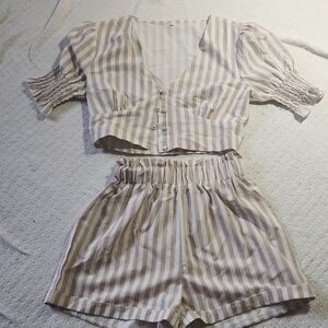 Striped Two-Piece Set with Puff Sleeves